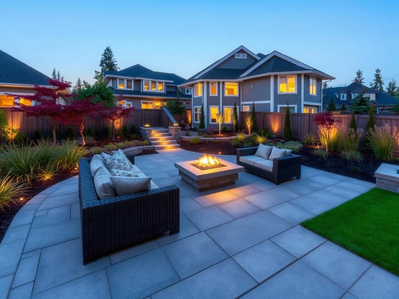 Modern paver patio with fire pit